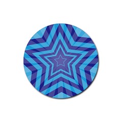 Abstract Starburst Blue Star Rubber Coaster (round) 