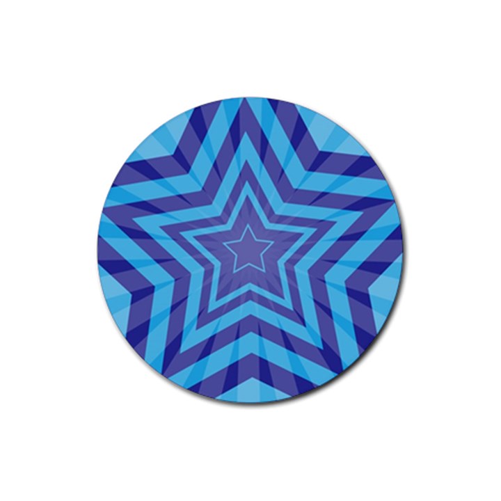 Abstract Starburst Blue Star Rubber Coaster (Round) 