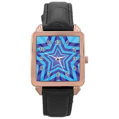 Abstract Starburst Blue Star Rose Gold Leather Watch  by Amaryn4rt