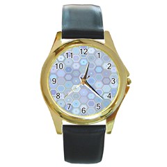 Bee Hive Background Round Gold Metal Watch