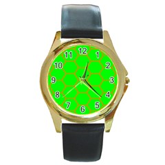 Bee Hive Texture Round Gold Metal Watch