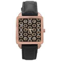 Black Bee Hive Texture Rose Gold Leather Watch 