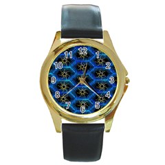 Blue Bee Hive Round Gold Metal Watch