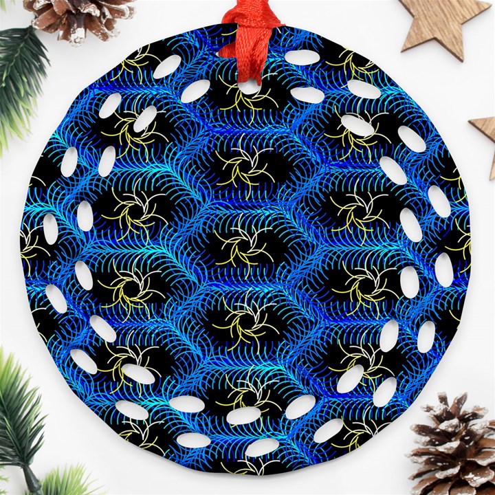 Blue Bee Hive Round Filigree Ornament (Two Sides)