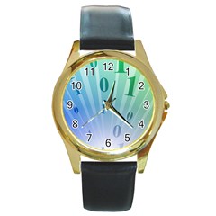 Blue Binary Background Binary World Binary Flow Hand Round Gold Metal Watch