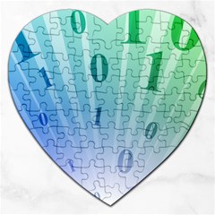 Blue Binary Background Binary World Binary Flow Hand Jigsaw Puzzle (heart)