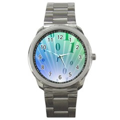 Blue Binary Background Binary World Binary Flow Hand Sport Metal Watch by Amaryn4rt