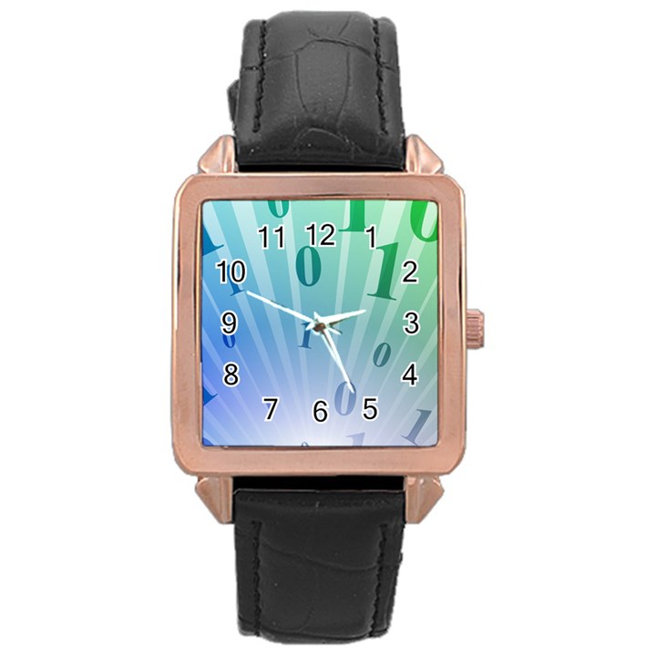 Blue Binary Background Binary World Binary Flow Hand Rose Gold Leather Watch 