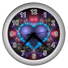 Blue Heart Wall Clocks (silver)  by Amaryn4rt