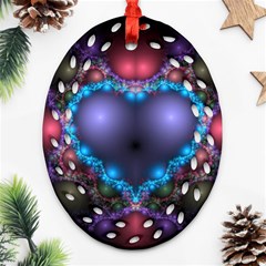 Blue Heart Oval Filigree Ornament (two Sides)