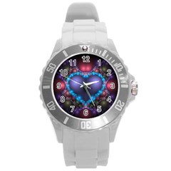 Blue Heart Round Plastic Sport Watch (l) by Amaryn4rt