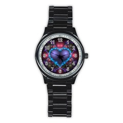 Blue Heart Stainless Steel Round Watch by Amaryn4rt