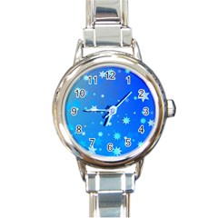 Blue Hot Pattern Blue Star Background Round Italian Charm Watch