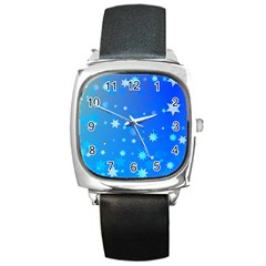 Blue Hot Pattern Blue Star Background Square Metal Watch