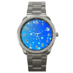 Blue Hot Pattern Blue Star Background Sport Metal Watch by Amaryn4rt