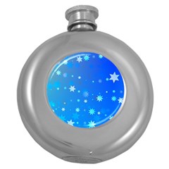 Blue Hot Pattern Blue Star Background Round Hip Flask (5 Oz)