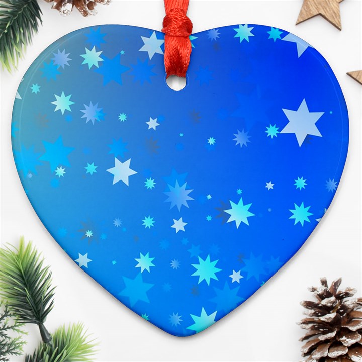 Blue Hot Pattern Blue Star Background Heart Ornament (Two Sides)