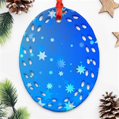 Blue Hot Pattern Blue Star Background Oval Filigree Ornament (two Sides) by Amaryn4rt