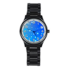 Blue Hot Pattern Blue Star Background Stainless Steel Round Watch