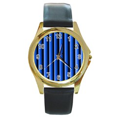 Blue Lines Background Round Gold Metal Watch