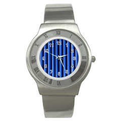 Blue Lines Background Stainless Steel Watch