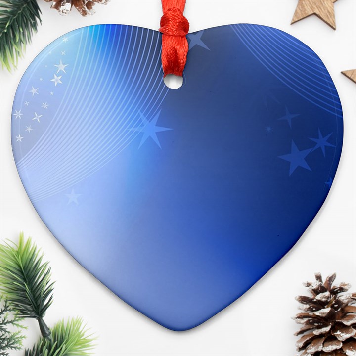 Blue Star Background Heart Ornament (Two Sides)