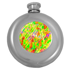 Cheerful Phantasmagoric Pattern Round Hip Flask (5 Oz)