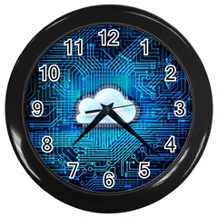 Circuit Computer Chip Cloud Security Wall Clocks (black) by Amaryn4rt