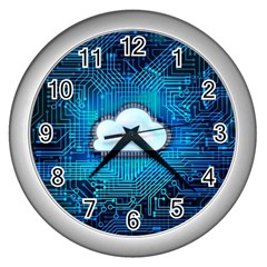 Circuit Computer Chip Cloud Security Wall Clocks (silver)  by Amaryn4rt