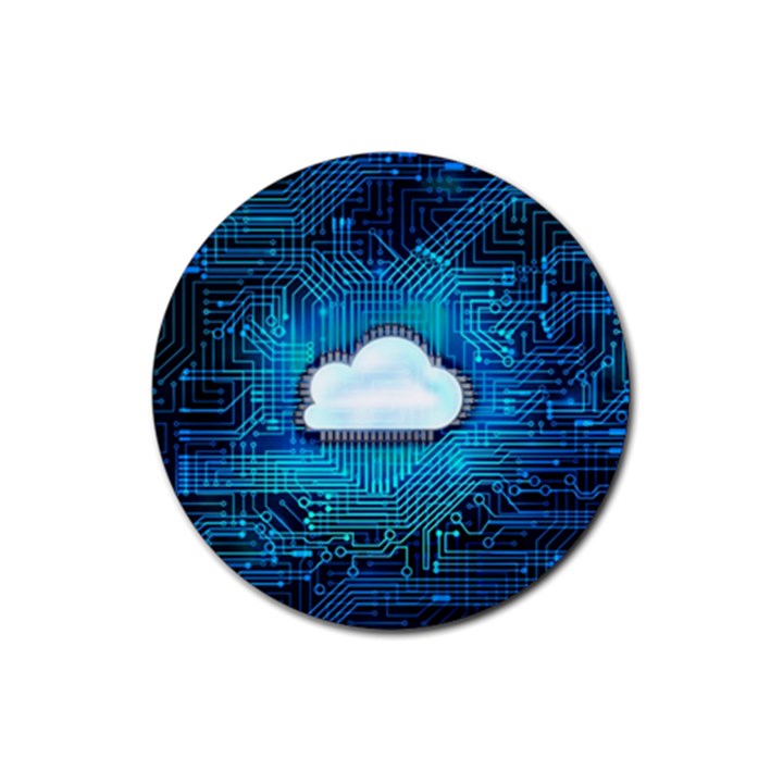 Circuit Computer Chip Cloud Security Rubber Round Coaster (4 pack) 