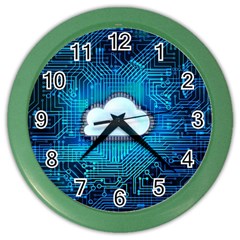 Circuit Computer Chip Cloud Security Color Wall Clocks by Amaryn4rt