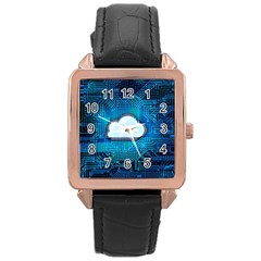 Circuit Computer Chip Cloud Security Rose Gold Leather Watch  by Amaryn4rt