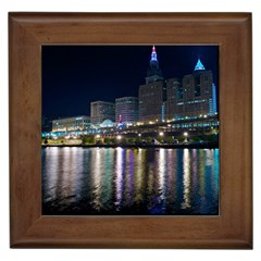 Cleveland Building City By Night Framed Tiles by Amaryn4rt