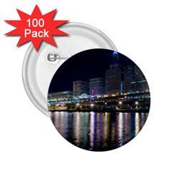 Cleveland Building City By Night 2 25  Buttons (100 Pack) 