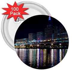 Cleveland Building City By Night 3  Buttons (100 Pack)  by Amaryn4rt