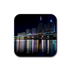 Cleveland Building City By Night Rubber Square Coaster (4 Pack)  by Amaryn4rt