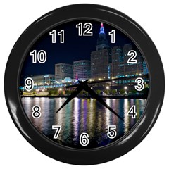 Cleveland Building City By Night Wall Clocks (black)