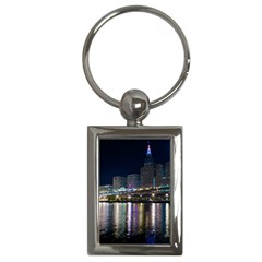 Cleveland Building City By Night Key Chains (rectangle)  by Amaryn4rt