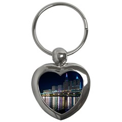 Cleveland Building City By Night Key Chains (heart)  by Amaryn4rt