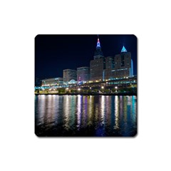 Cleveland Building City By Night Square Magnet