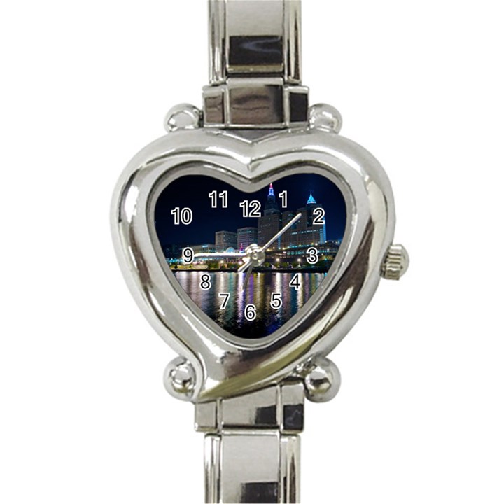 Cleveland Building City By Night Heart Italian Charm Watch