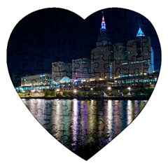 Cleveland Building City By Night Jigsaw Puzzle (heart) by Amaryn4rt