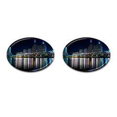 Cleveland Building City By Night Cufflinks (oval) by Amaryn4rt