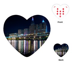 Cleveland Building City By Night Playing Cards (heart)  by Amaryn4rt