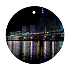 Cleveland Building City By Night Round Ornament (two Sides) by Amaryn4rt