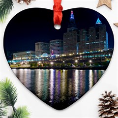 Cleveland Building City By Night Heart Ornament (two Sides) by Amaryn4rt