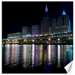 Cleveland Building City By Night Canvas 12  X 12   by Amaryn4rt