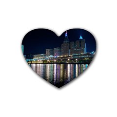 Cleveland Building City By Night Rubber Coaster (heart)  by Amaryn4rt