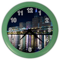 Cleveland Building City By Night Color Wall Clocks