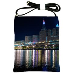 Cleveland Building City By Night Shoulder Sling Bags by Amaryn4rt